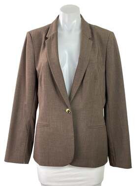 Calvin Klein Brown Long Sleeves Classic Single Button Blazer Coat Jacket Size 12